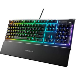 Клавіатура SteelSeries Apex 3 для ігор - RGB підсвічування 10 зон, магнітна підставка для зап'ястя, QWERTY (Nordic), чорний колір