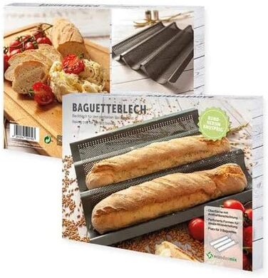 Wundermix - Baguette Sheet with Non-Stick Coating • Baguette Baking Mold for 3 Baguettes • Baguette Baking Sheet for Stick Breads • Baguette Mold • Bread Baking Mold • Baking Accessories