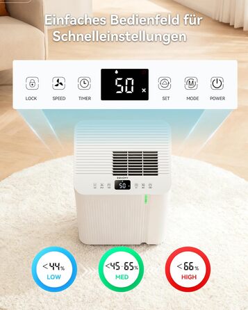 Електричний осушувач повітря EUHOMY 12л/24г, тихий та економічний, з відведенням води, автоматичним розморожуванням, 3 режими, для квартири 25м²/122м³