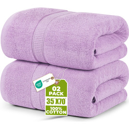 Набір розкішних великих банних рушників Utopia Towels, 2 шт, 100% бавовна, 600 г/м², гігроскопічні та м'які, готельна якість, фіолетові (90x150 см)