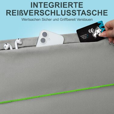 Набір спортивних рушників 2 шт. 120x50 см з кишенею на блискавці, мікрофібра, для фітнесу, тренувань, кемпінгу, подорожей (світло-сірий-зелений)
