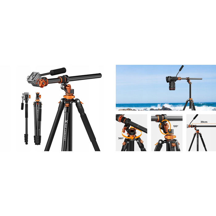 Штатив K&F Concept T254A7 + FH-03, 231 см, чорний