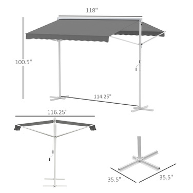 Outsunny Standmarkise Gartenmarkise 3x3м з відкидним плечем та ручкою, сіра терасна маркіза для захисту від сонця та відпочинку