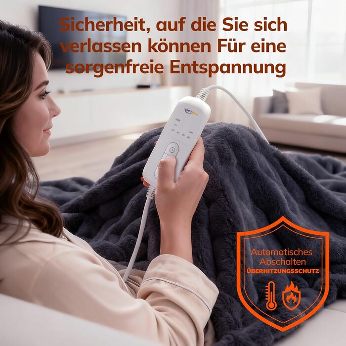 Електрична ковдра Keenstone з 9 рівнями нагріву, автоматичним вимкненням, машинне прання, антрацитовий колір