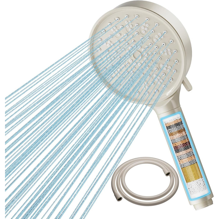 Cobbe Shower Head with Filter, High-Pressure Handheld Shower with Hose, 6 Spray Patterns Water-Saving Shower Head with 20-Layer Filtration, Shower for Hard Water, Residual Chlorine, Bacteria, and Heavy Metals (Khaki)