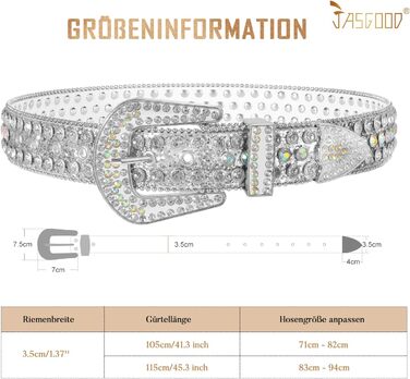 Жіночий шкіряний ремінь JasGood з камінням, стиль вестерн, ковбойський, з заклепками, сріблястий, 115 см (підходить для розміру штанів 81-95 см)