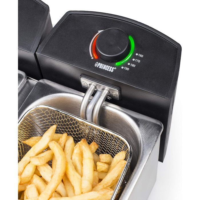 Princess 183123 Stainless Steel Double Deep Fryer - 2 x 3 Liters (2 x 1800 Watts) with Cold Zone Function, 6 L