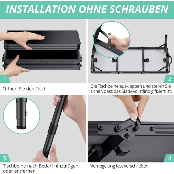 VINTEAM Складаний туристичний стіл 87x40 см, 3-х рівневий, регульована висота, алюміній, для кемпінгу, барбекю, пікніка, саду. MDF