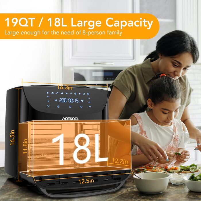 Hot Air Fryer 5QT XXL Fryer Hot Air Fryer Air Fryer with Silicone Liner, 8 Presets Quiet Air Fryer with Viewing Window Acekool 4.5L