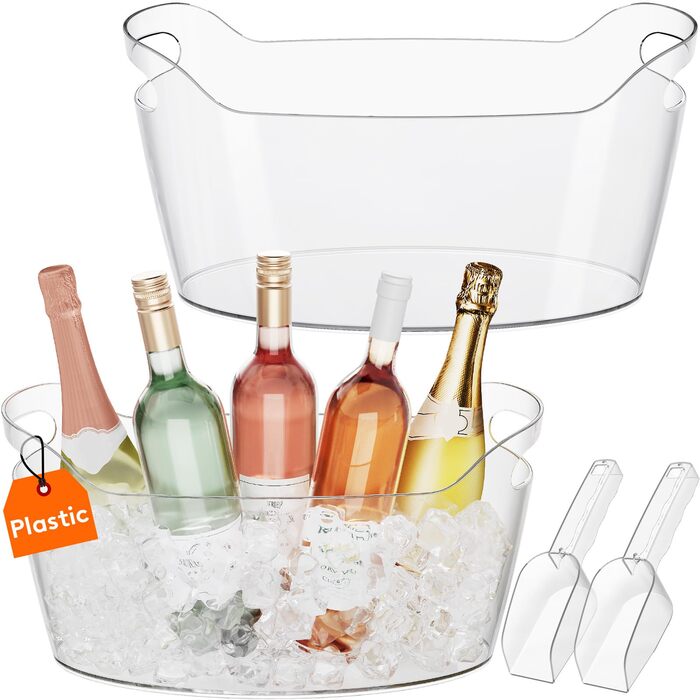Охолоджувач для пляшок Lifewit 6,5L з лопаткою для льоду, пластиковий ведерко для шампанського (38 × 8 × 20cm), великий кулер для вина, пива, напоїв, контейнер для фруктів та овочів