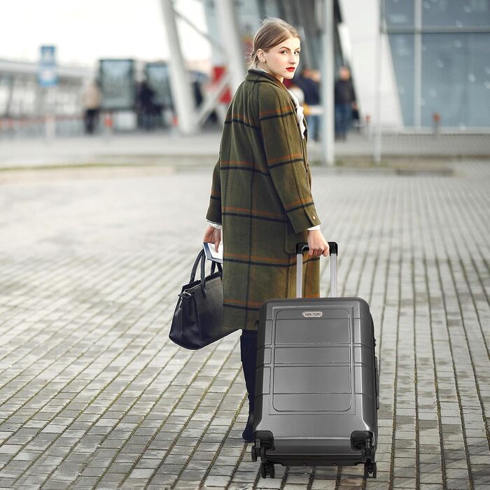 Чемодан ручної об'єм 41л TANTOMI: міцний ABS+PC, 4 колеса, кодовий замок, телескопічна ручка (M/L/XL), світло-темно зелений