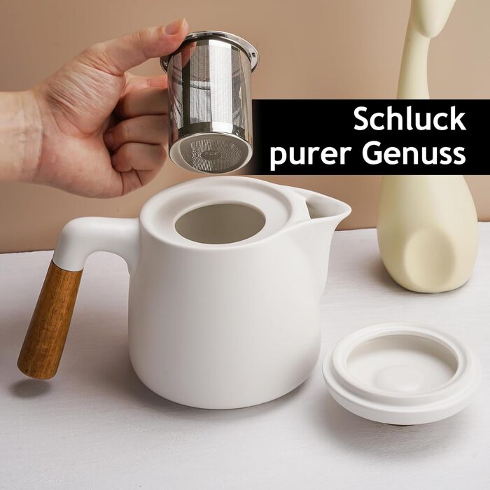 Набір для чаю Miamio: керамічний чайник 1 л з ситечком та 4 чашки (300 мл), бамбукові підставки