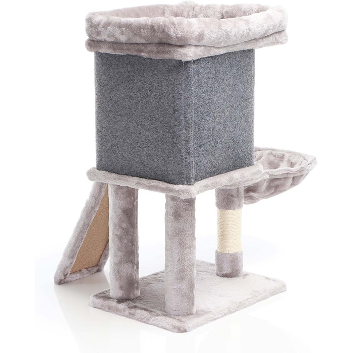 Котячий будиночок-крізьбаум Фудаджо сірого кольору, 71,5 см, з платформою для відпочинку, лежаком, дряпалкою та будиночком для котів