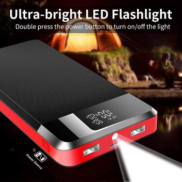 Power Bank 26800mAh з LED-дисплеєм, швидкою зарядкою QC 22.5W та USB C PD 25W, 5 виходами та 2 входами для телефонів, планшетів, кемпінгу та подорожей