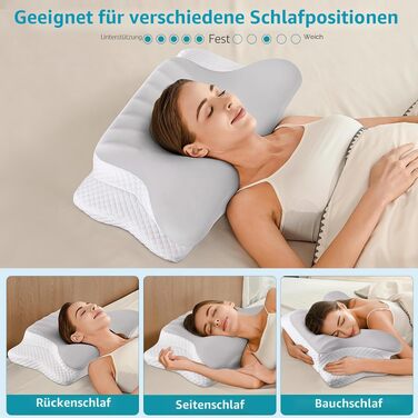 Ергономічна ортопедична подушка для шиї з ефектом пам'яті (Memory Foam) для полегшення болю та підтримки шиї, охолоджуюча подушка для сну, сіро-біла