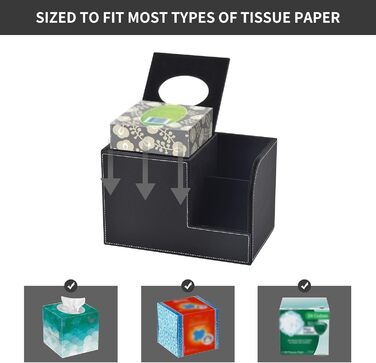Організатор для серветок з шкіри, коробка для тканинних серветок, квадратна, з тримачем для пульта, чорний
