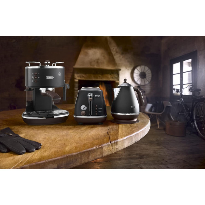 Еспресо-машина De'Longhi Icona Vintage ECOV 311.BG – чорна, з ручним капучинатором, для кави та ESE Pads, 1.4 л