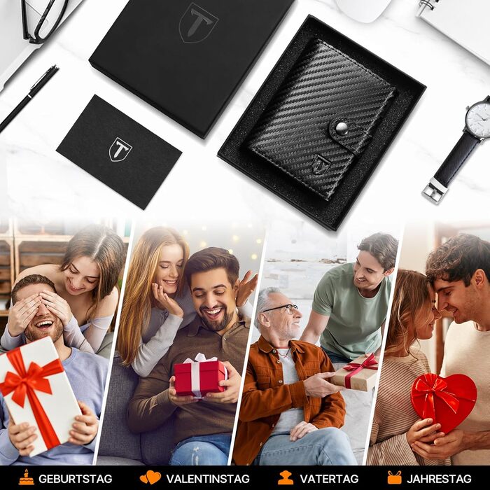 Чоловічий гаманець Tomylv з RFID захистом, стильний, з карбонової шкіри, двостороній, чорний & помаранчевий