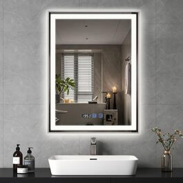 Дзеркало для ванної кімнати YU YUSING з підсвічуванням 60x80 см, антизапітніння, 3 кольори світла, регулювання яскравості, LED, годинник, IP44, металевий каркас, вертикальне, срібне