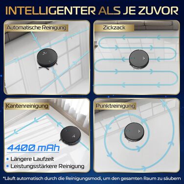 Робот-пилосос SereneLife 3-в-1 з функцією миття підлоги, з керуванням через додаток, для збору шерсті тварин та прибирання килимів (3000Pa, чорний)