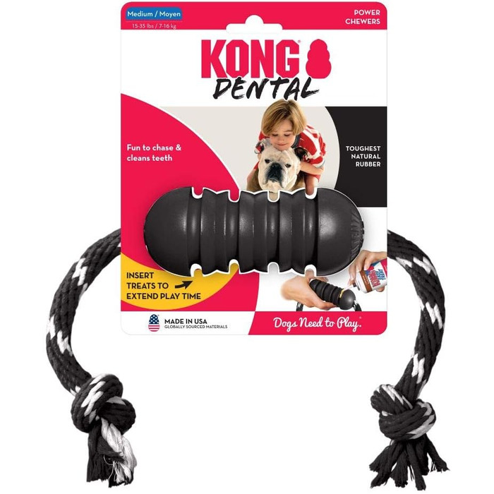 KONG Extreme Dental з мотузкою – іграшка для собак, наповнювана, каучукова, для догляду за зубами середніх порід