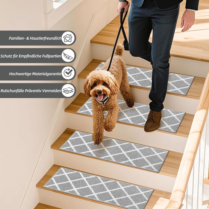 Ковзаючі сходи COSY HOMEER, 15 шт., 70x22 см, антиковзаючі, самоклеючі, машинне прання, 100% поліестер, TPE-підкладка, для дітей, літніх людей та домашніх тварин, сіро-білі