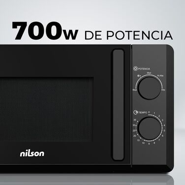 Мікрохвильова піч Nilson 20 літрів, чорний кришталь, NMW2700N, 700W, 5 програм, функція розморожування