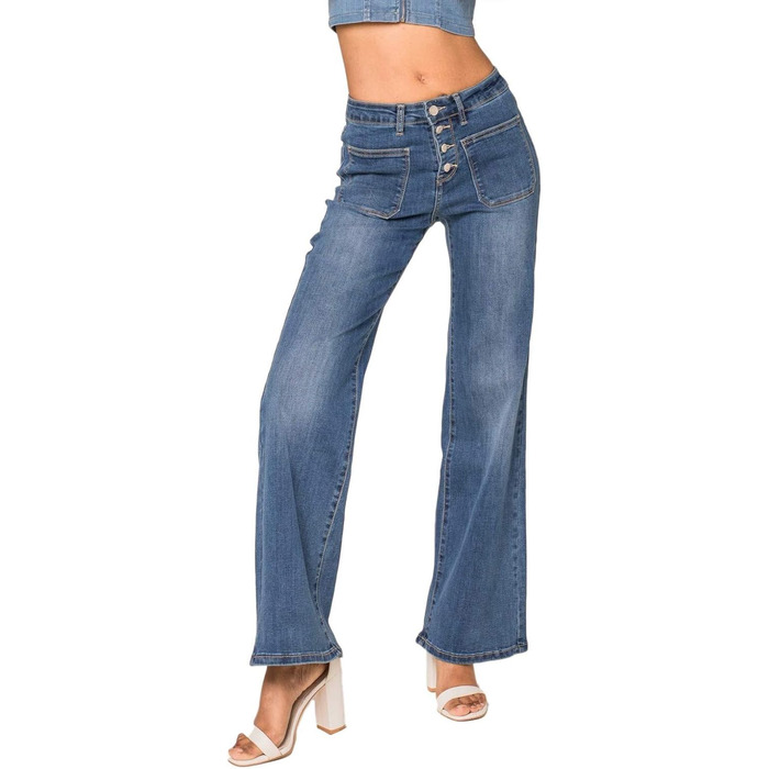 Джинси жіночі Nina Carter P139 Bootcut висока талія, блакитні, з ефектом потертості