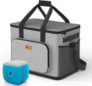 BigDean Термосумка-холодильник велика, 30 літрів, з 6 акумуляторами льоду. Ізольована, складна, витокозахисна та водонепроникна. Підходить для пікніків, обідів та покупок. До 5 годин охолодження.