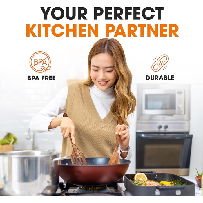 Набір дерев'яних ложок для приготування їжі (9 шт.) з підставкою - дерев'яні лопатки, ложки, половники