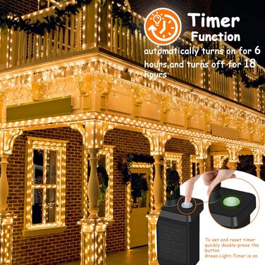 Льо́нточна гірлянда на Різдво, 20 метрів, 200 LED, з таймером, 8 режимів, вологостійка, тепле біле світло, для прикраси ялинки, саду, дому