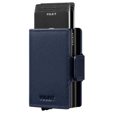 Чоловіче картхолдер VULKIT з RFID захистом: шкіряний гаманець для карток та грошей (справжня шкіра, темно-синій)