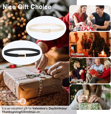 Жіночий тонкий шкіряний ремінь SUOSDEY з золотистою пряжкою (2 шт.), чорний+бежевий, 100 см, розмір талії 70-84 см