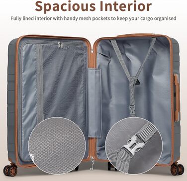 Набір валіз KONO 2 шт: ручна валіза-тележка 56 см + косметичка з поліпропілену, жорсткий корпус, 4 колеса, TSA-замок (кремовий білий)