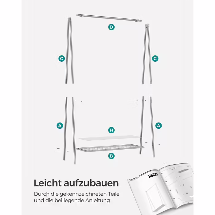 SONGMICS Clothes Rack, Coat Rack, Wardrobe, Clothes Storage, Steel Frame, with Rod and Shelf, 33.5 x 92.5 x 153 cm, for Bedroom, Hallway, Laundry Room, White HSR023W01 (Silver)