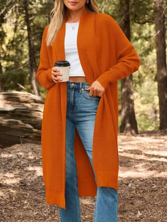 Жіноча в'язана кардиган LILLUSORY, великий розмір, відкритий спереду, зимовий, оранжево-червоний (Sunset Chevron)