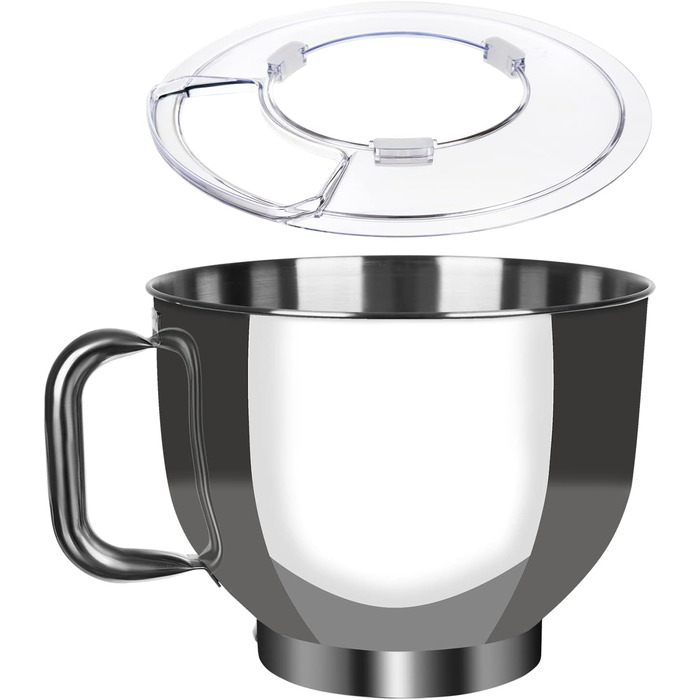 Stand mixer with bowl for cakes and bread with baking accessories. Various models also include a meat grinder and blender. 16746