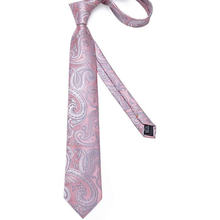 Краватка з візерунком пейслі для чоловіків DiBanGu, шовкова краватка, нагрудна хустинка, запонки, затискач для краватки, для весілля та балу, рожевий пейслі