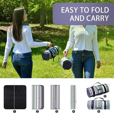 Плед для пікніка водонепроникний HX&OD, 203x203 см, складаний, з ручкою, сіро-зелений