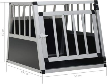 Транспортна переноска для собак у машину, клітка-переноска для собак, переноска для собак у машину з однією дверцятами з алюмінію та MDF, 54 x 69 x 50 см (Ш x Г x В), срібна