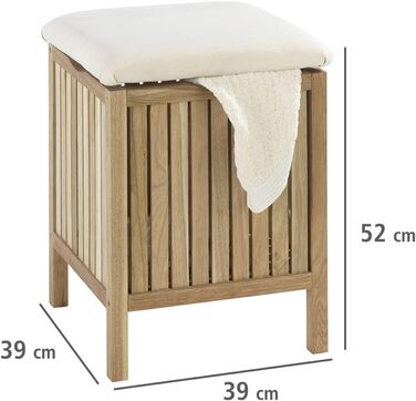 WENKO Badhocker Norway with Laundry Hamper, Storage Bench with Upholstered and Flip-Up Seat as Lid, Solid Walnut Wood, Oiled, Capacity 65 L, (W x H x D): 39 x 52 x 39 cm, Natural
