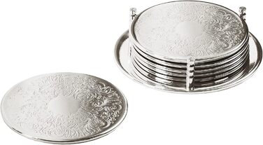 EDZARD Set of 6 Coasters Bruges (Ø 9 cm) in Silver - Saucers as coaster, coasters for glasses, cup coasters - in round shape for pots, candles, glasses, drinks instead of beer mats
