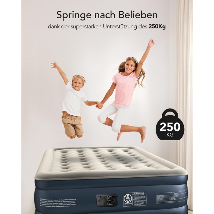 Надувний матрац iDOO для 2 осіб з електричним насосом, 152x203x46 см, для кемпінгу, 295 кг MAX