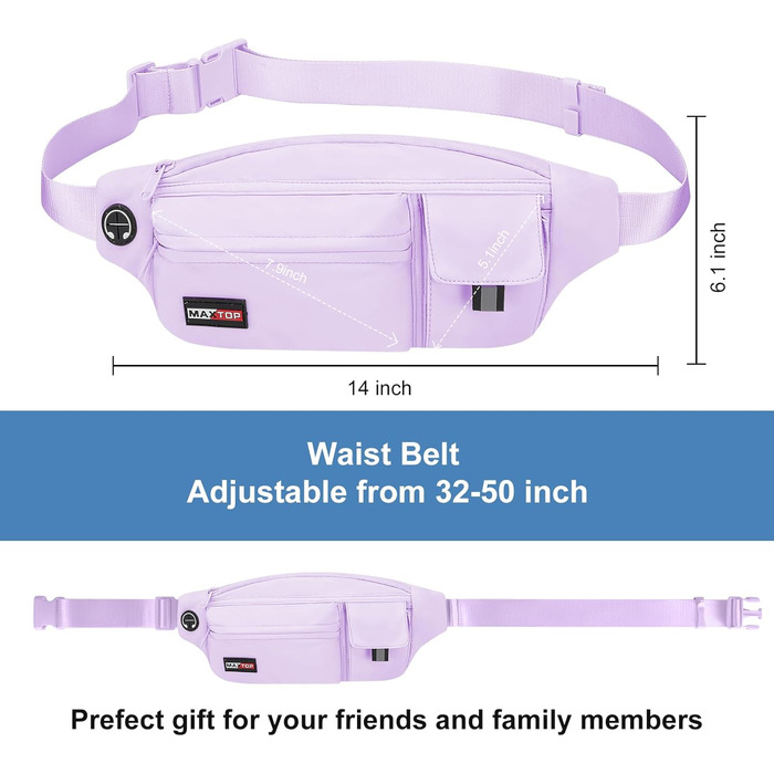 MAXTOP Поясна сумка на пояс для чоловіків та жінок, водонепроникна, для подорожей, фітнесу, йоги, бігу (фіолетова)
