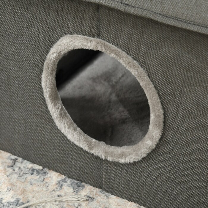 PawHut Cat Cave House Shape with Washable Cushion, Cozy Cat Snuggle Cave with Two Doors, 39 x 43.5 x 40.5 cm, Grey