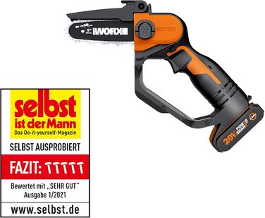 WORX WG324E Cordless One-Handed Pruning Saw 20V - 12cm Sword Length - Lightweight & Comfortable - PowerShare Compatible - with Battery and Charger