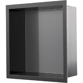 KINKIBOS Wall Niche Shower Stainless Steel, No Tiles Required, Recessed Shower Niche 30 x 30 x 10 cm, Shower Niche Single Shelf Storage Grey Black
