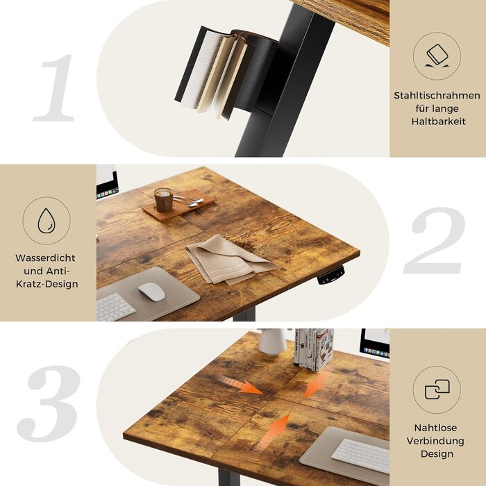 Регульований за висотою стіл Agilestic: електричний, з пам'яттю, ергономічний, для роботи та ігор, 120 x 80 см, білий/коричневий