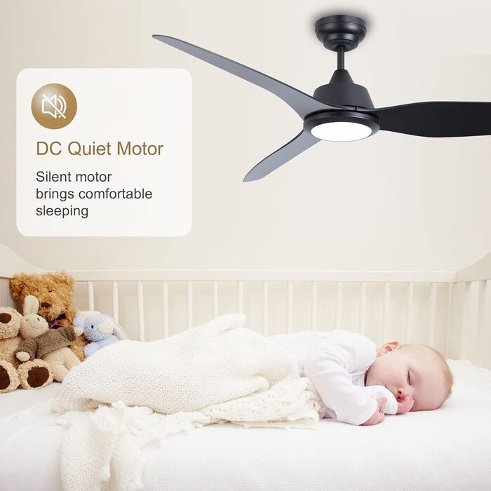 Ovlaim Стеляний вентилятор з підсвіткою та пультом дистанційного керування, Smart вентилятор, зимовий режим, DC двигун, сумісний з Alexa/Google Home, 142см (чорний)