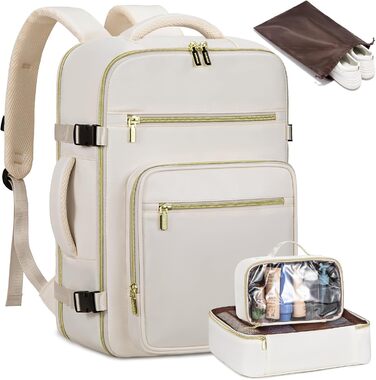 LOVEVOOK Рюкзак ручної поклажі, 40L, для ноутбука 17 дюймів, бежевий, для подорожей